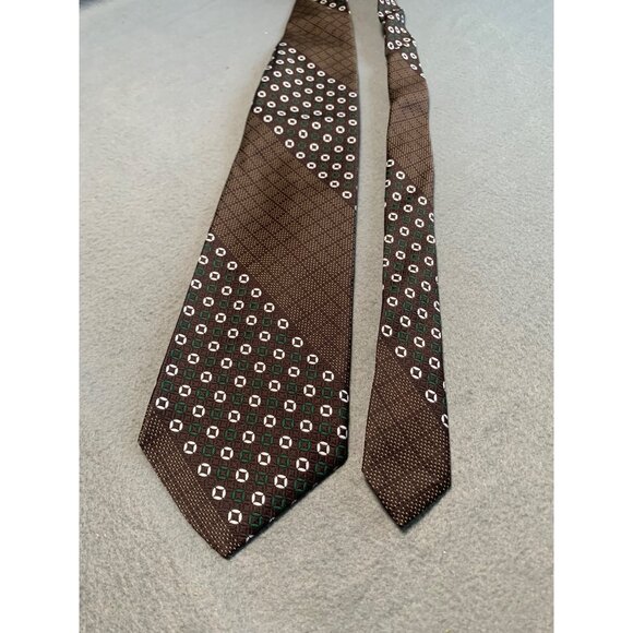 Vintage Morses Shopping Center Brown Geometric Polyester Mens Tie Necktie - Picture 5 of 5